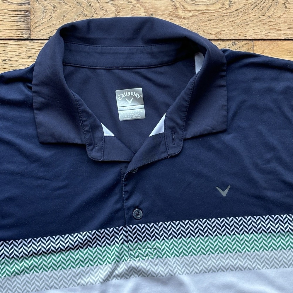 Callaway Opti-Dri‎ Performance Mens Size XXL Golf Polo Shirt White Blue